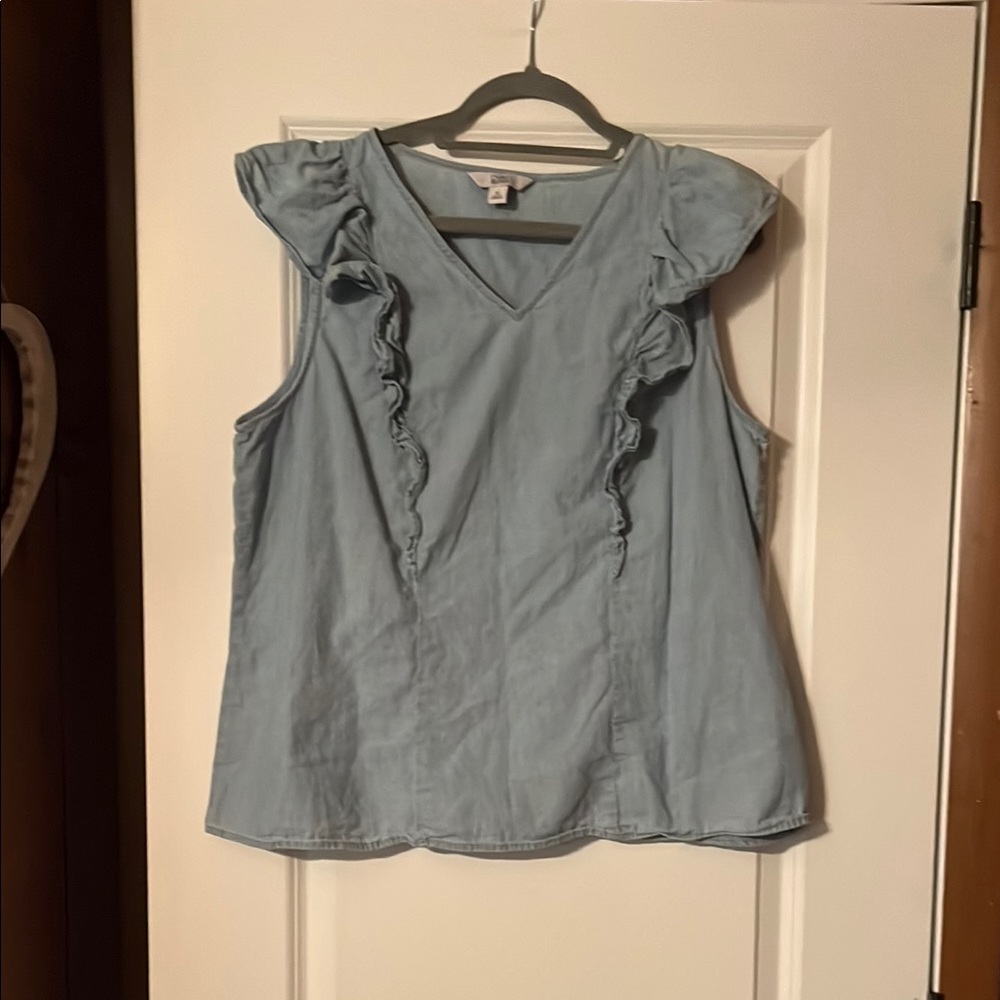 Women's Ruffled Denim Blue Top